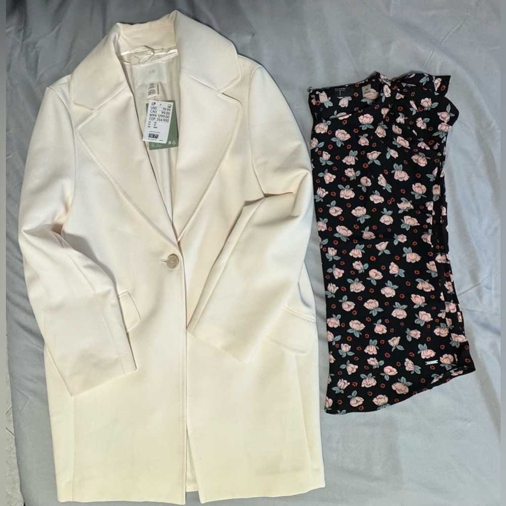 H&M Cream Longline Blazer Coat XS | NWT | Business Casual Light Academia Jacket - Picture 5 of 6
